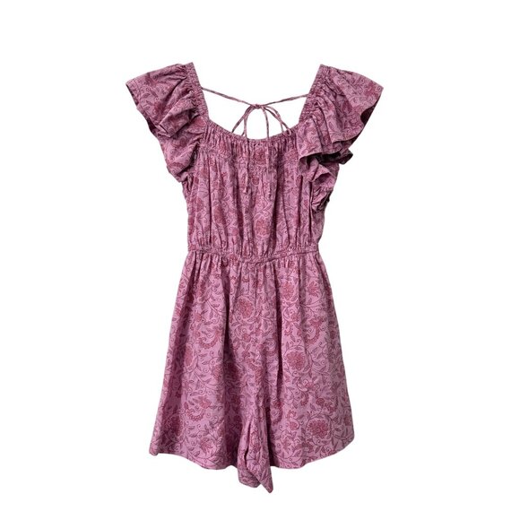 Kopal Pink Flora Ruffle Sleeve Cinched Waist Romper Womens Size XSmall - Picture 5 of 6